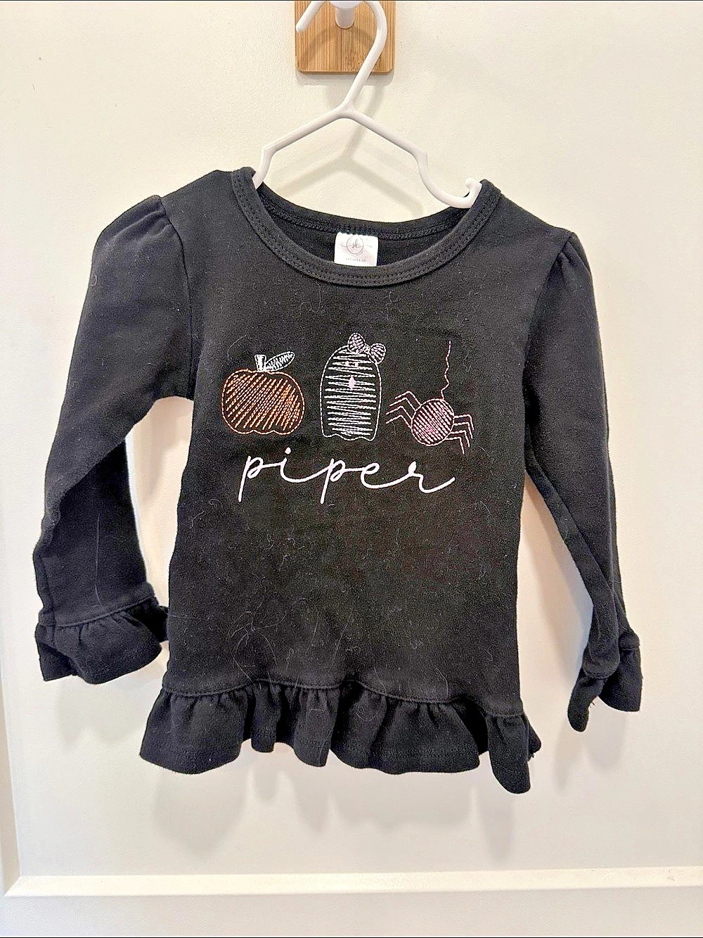 Piper Top Girls Black Long Sleeve Ruffle Top